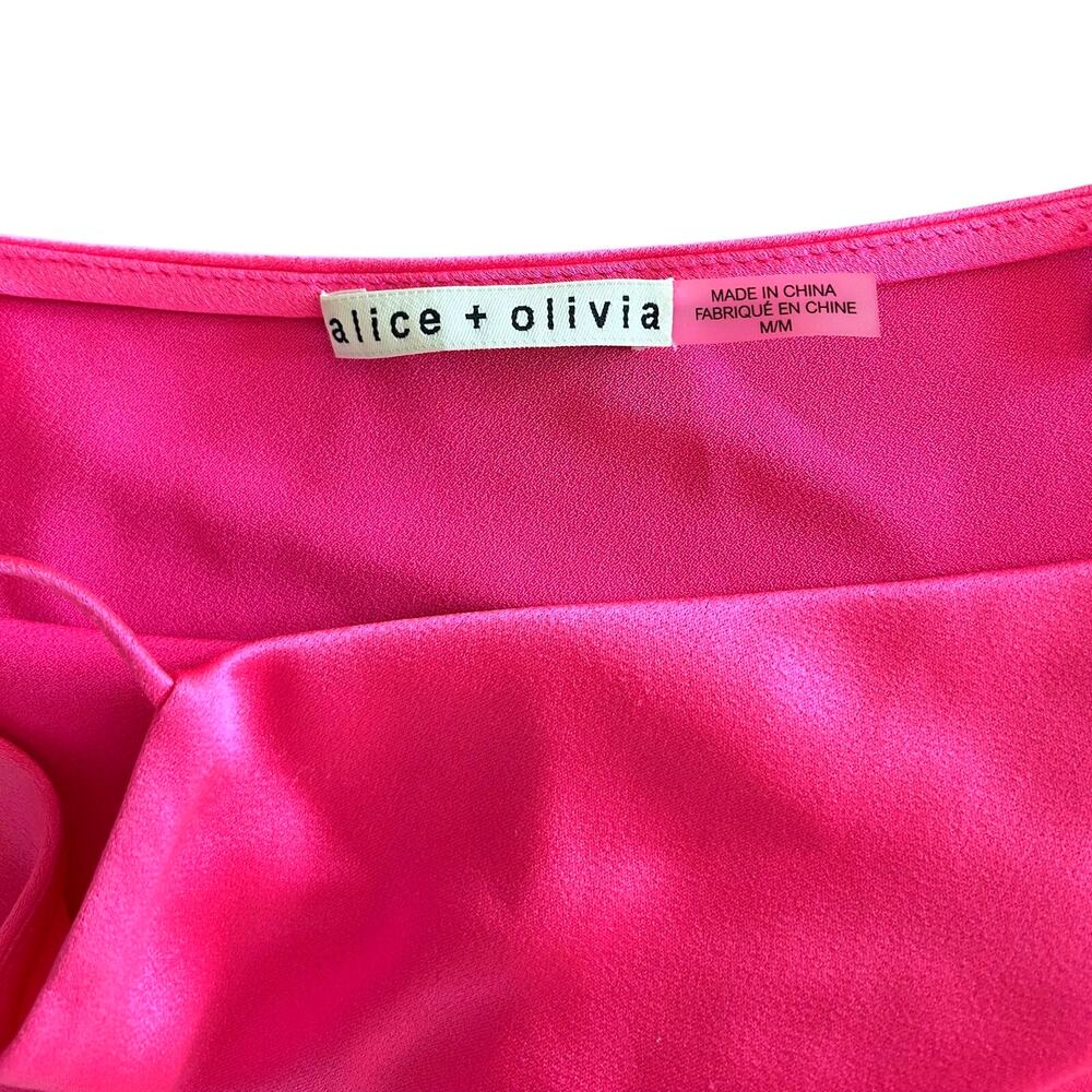 Alice + Olivia Harmon Cropped Drapey Slip Tank Satin Cami Hot Pink Medium - Picture 3 of 13